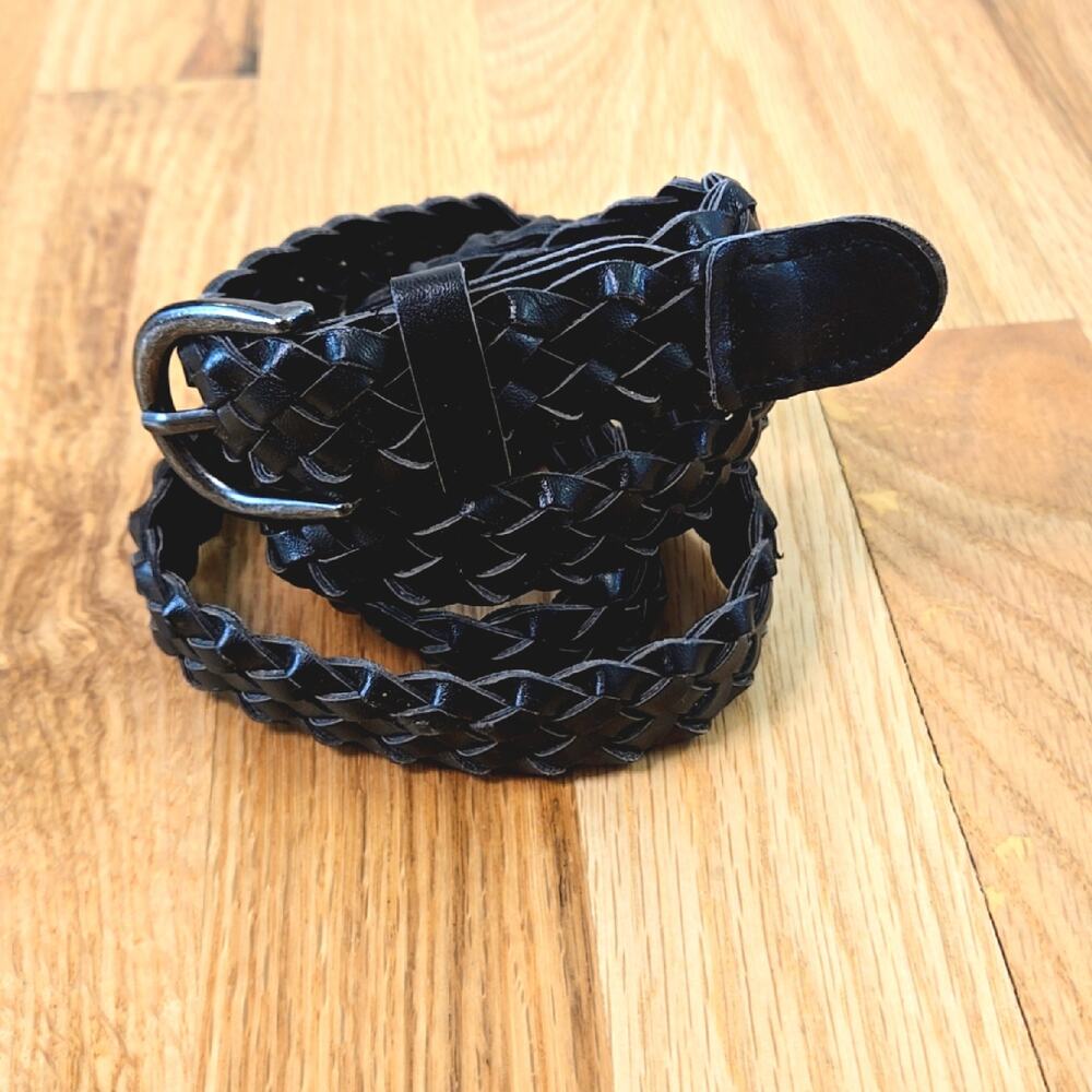Black vegan/faux leather braided belt Black toned buckle